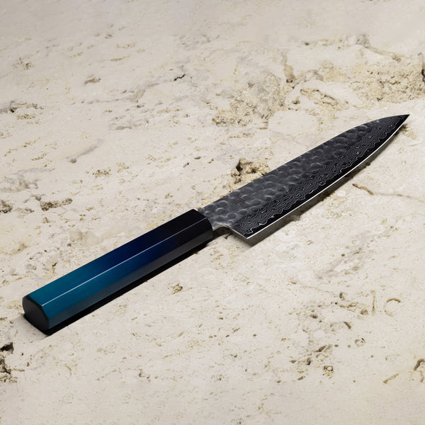 Re-stock : Japanese Santoku Knife with Indigo Dyed Wood Handle