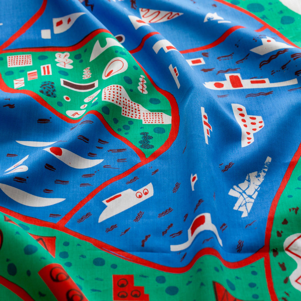 “Stockholm” furoshiki textile in blue, green, red and white