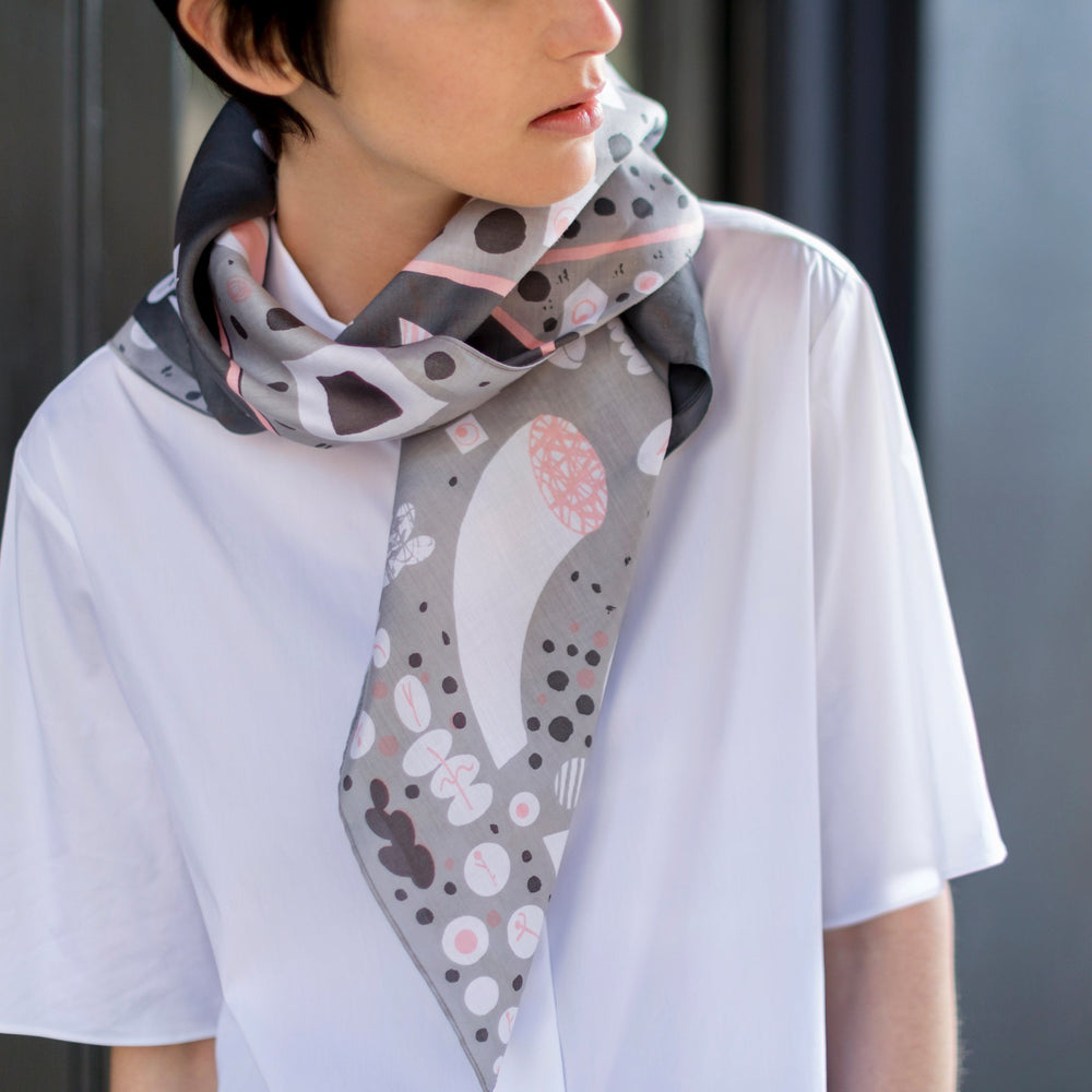 “Stockholm” furoshiki textile in gray, pink and white