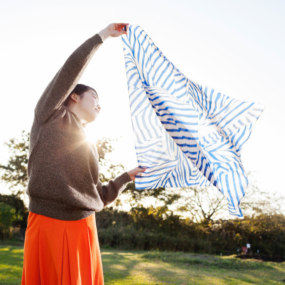 “Stripe” furoshiki textile in navy and beige