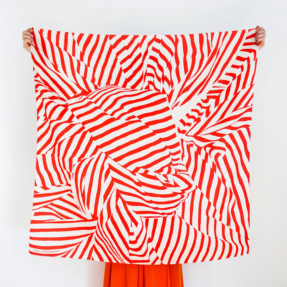 “Stripe” furoshiki textile in red and beige