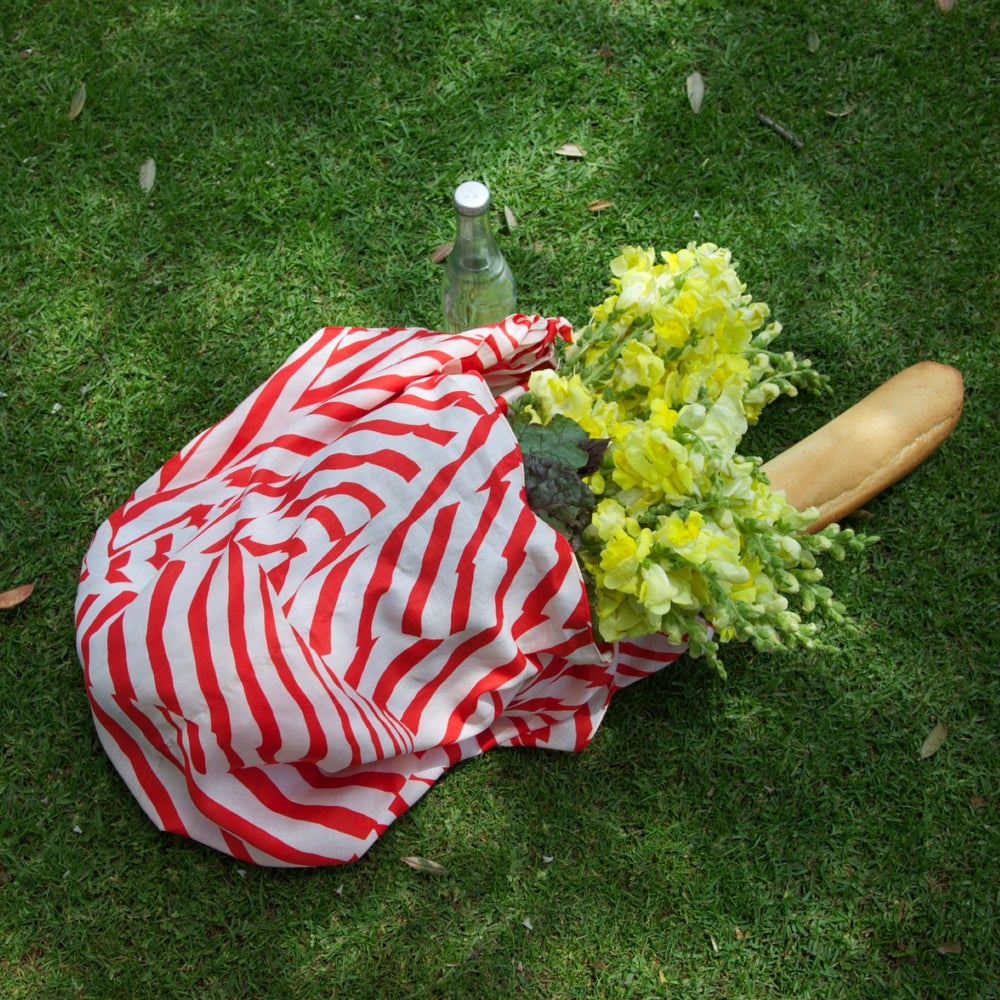 “Stripe” furoshiki textile in red and beige