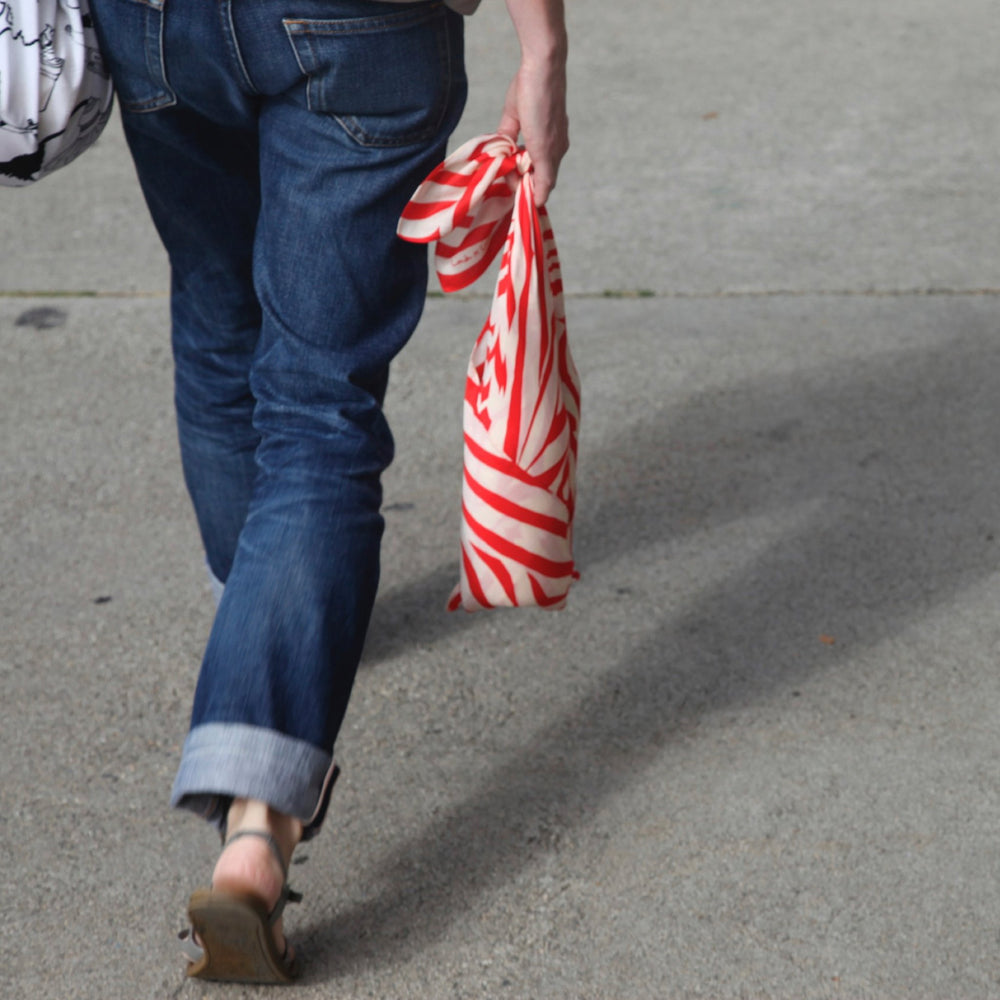 “Stripe” furoshiki textile in red and beige