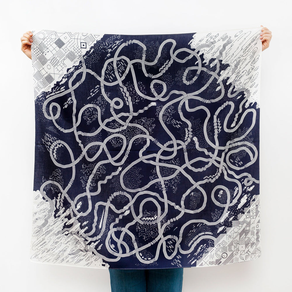 “The Hida Express” furoshiki textile in navy and white